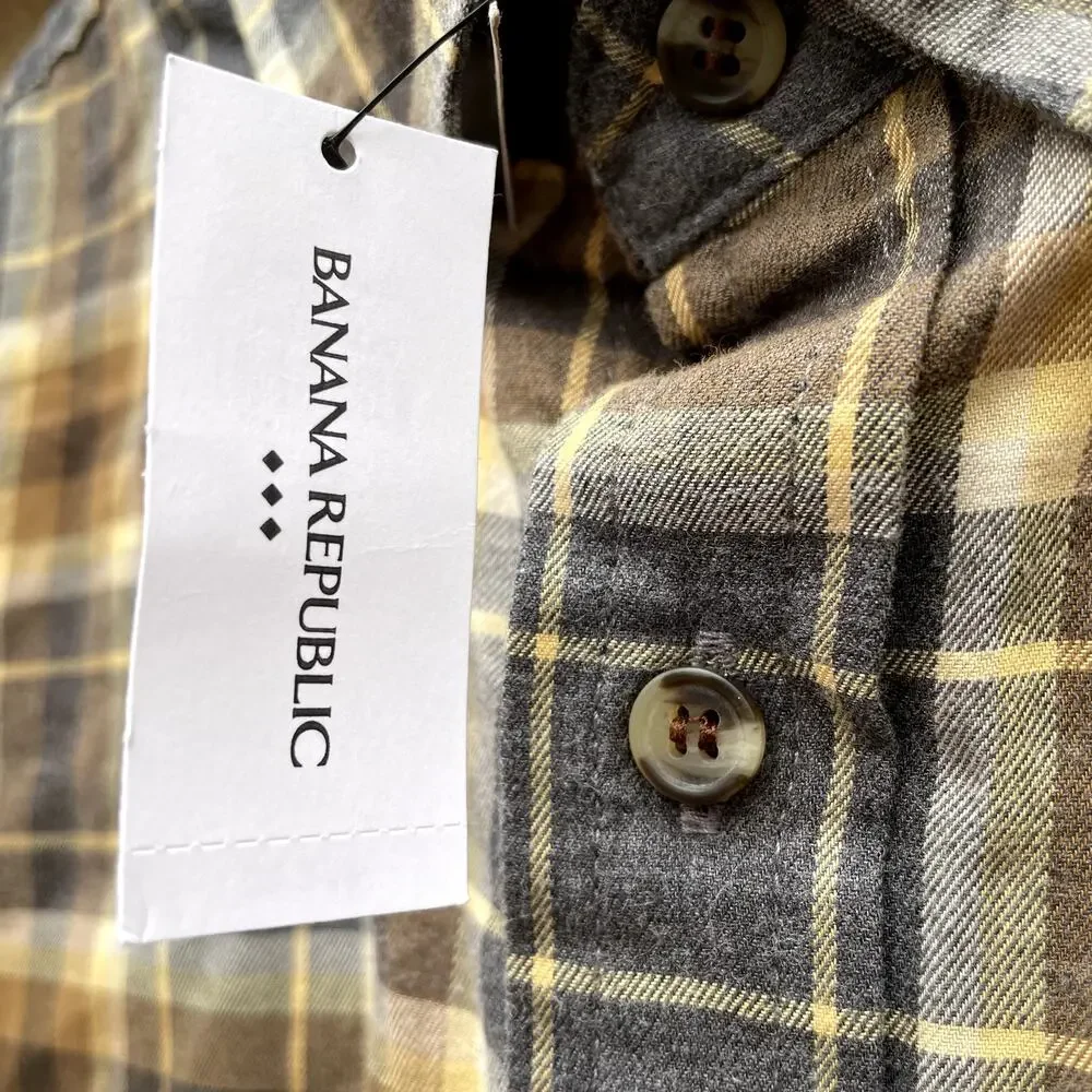 NEW Banana Republic Slim Untucked Lightweight Flannel XL Tall Grey